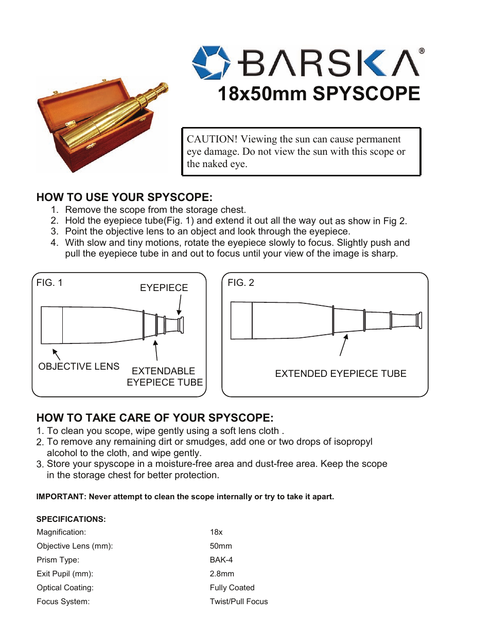 BARSKA AE10824 90080, 36 Power Telescope User Manual | 1 page