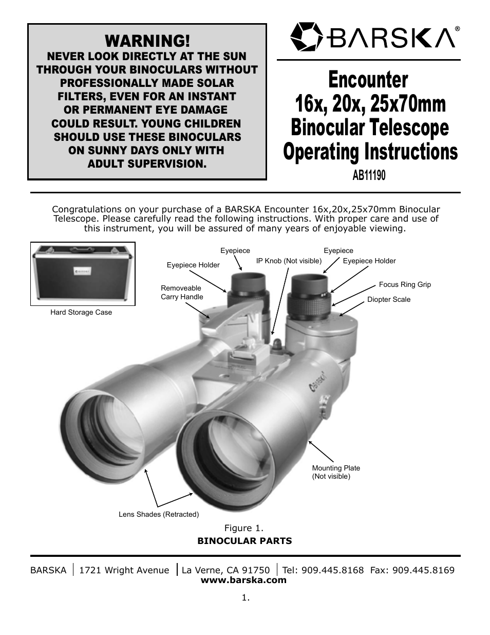 BARSKA AB11190 Encounter Jumbo Binocular User Manual | 4 pages