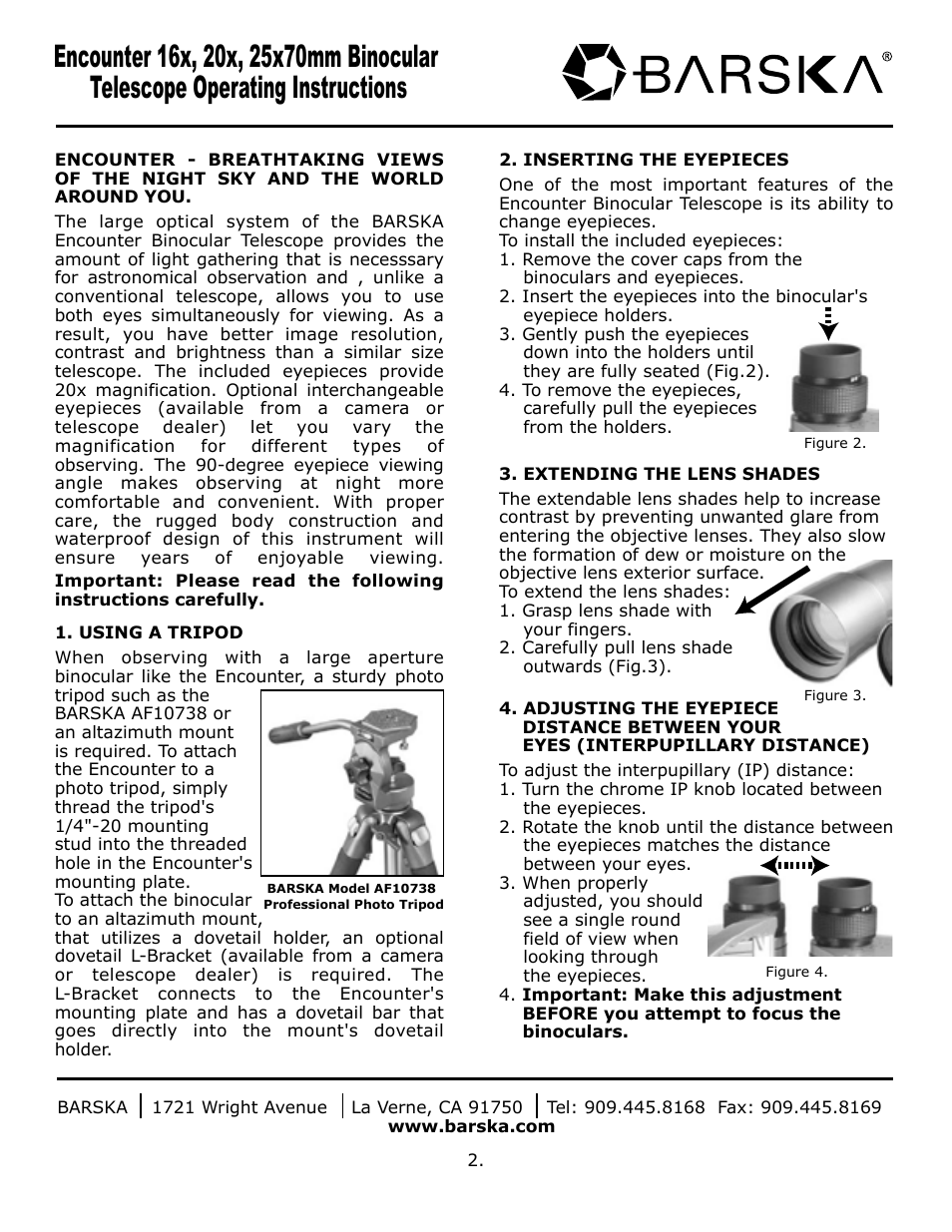 BARSKA AB11190 Encounter Jumbo Binocular User Manual | Page 2 / 4