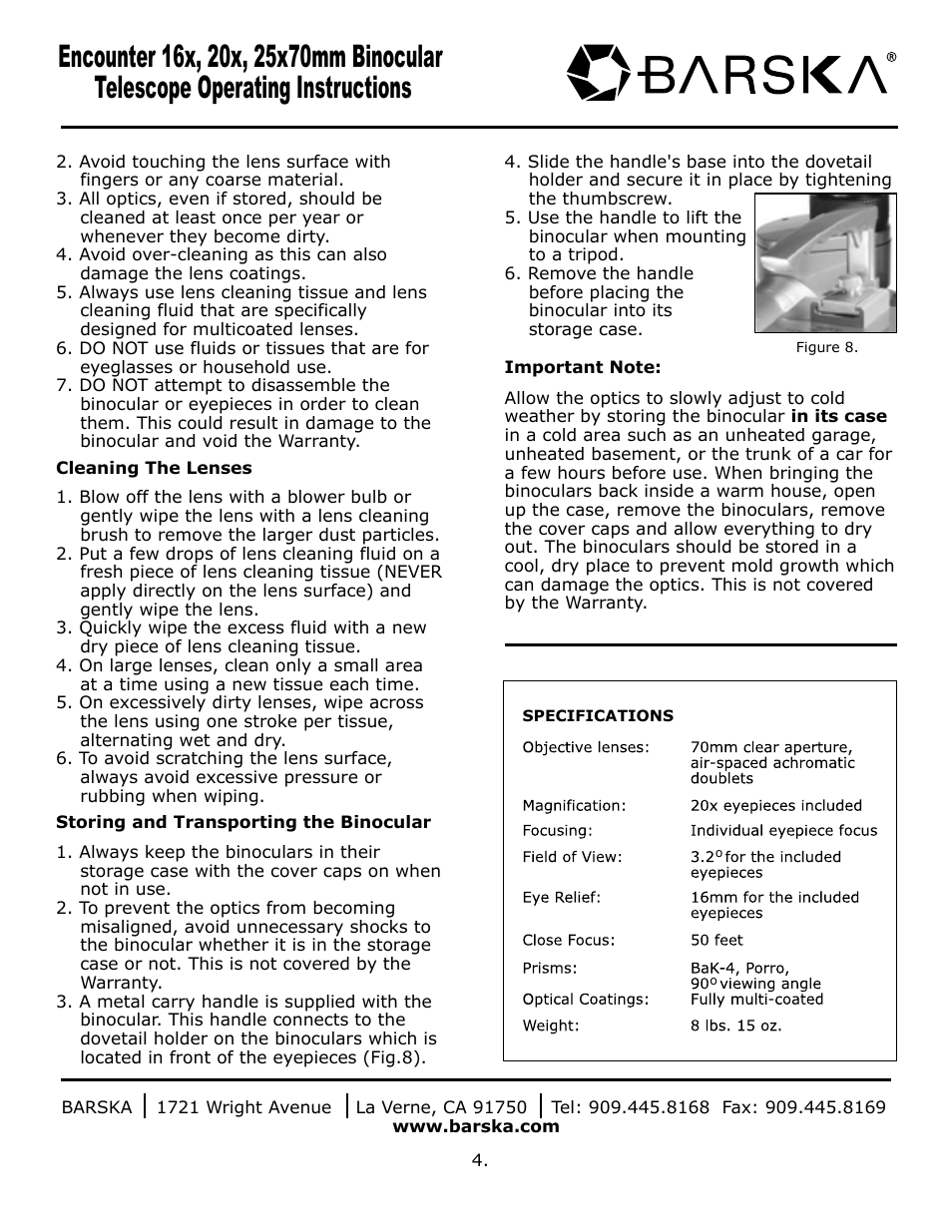 BARSKA AB11190 Encounter Jumbo Binocular User Manual | Page 4 / 4
