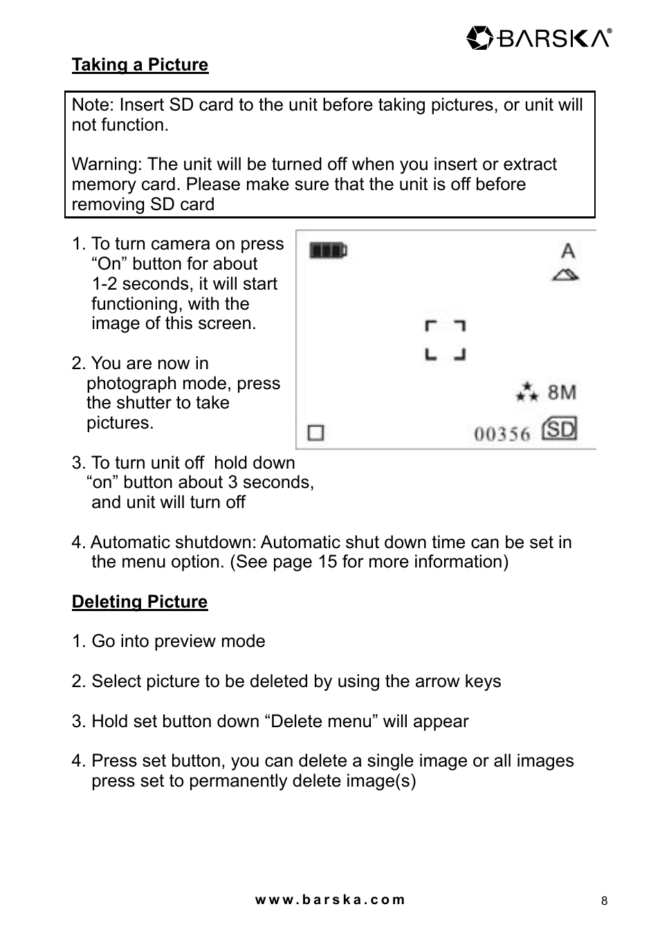 BARSKA AH11410 8x32 Point N View 8MP Binocular Manual User Manual | Page 8 / 20