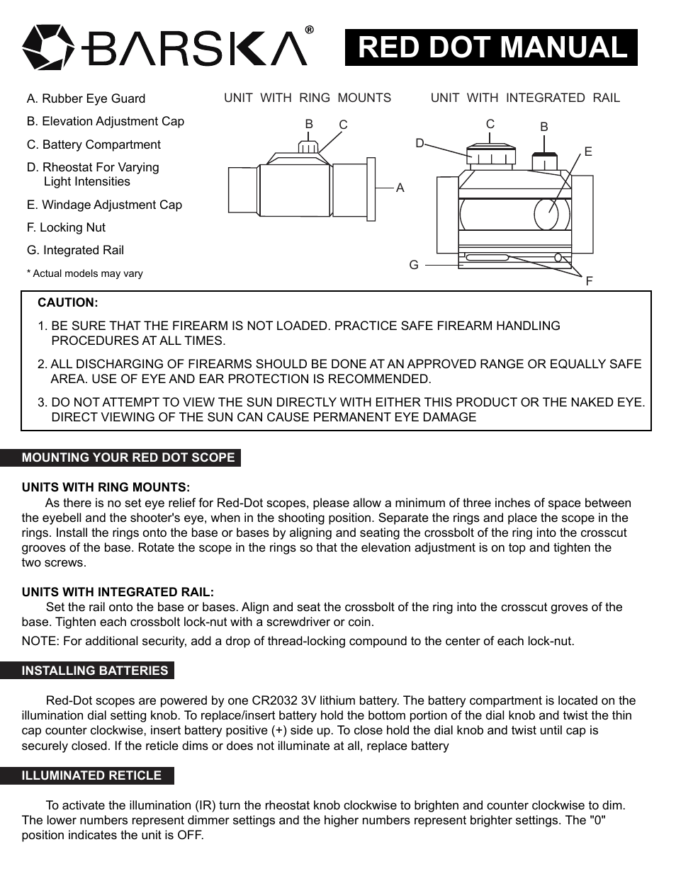 BARSKA Red Dot User Manual | 2 pages