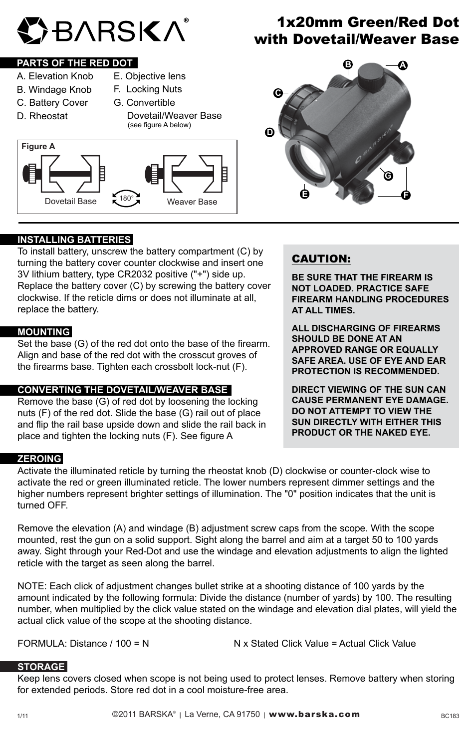 BARSKA AC11586 1x20 Red and Green Micro Red Dot User Manual | 1 page