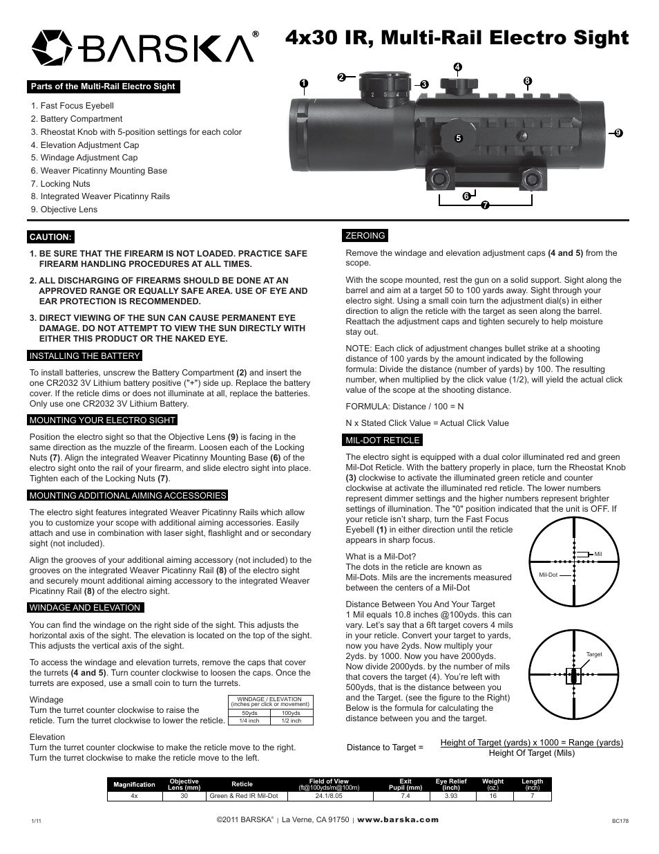 BARSKA AC11544 4x30 IR Electro Sight User Manual | 1 page