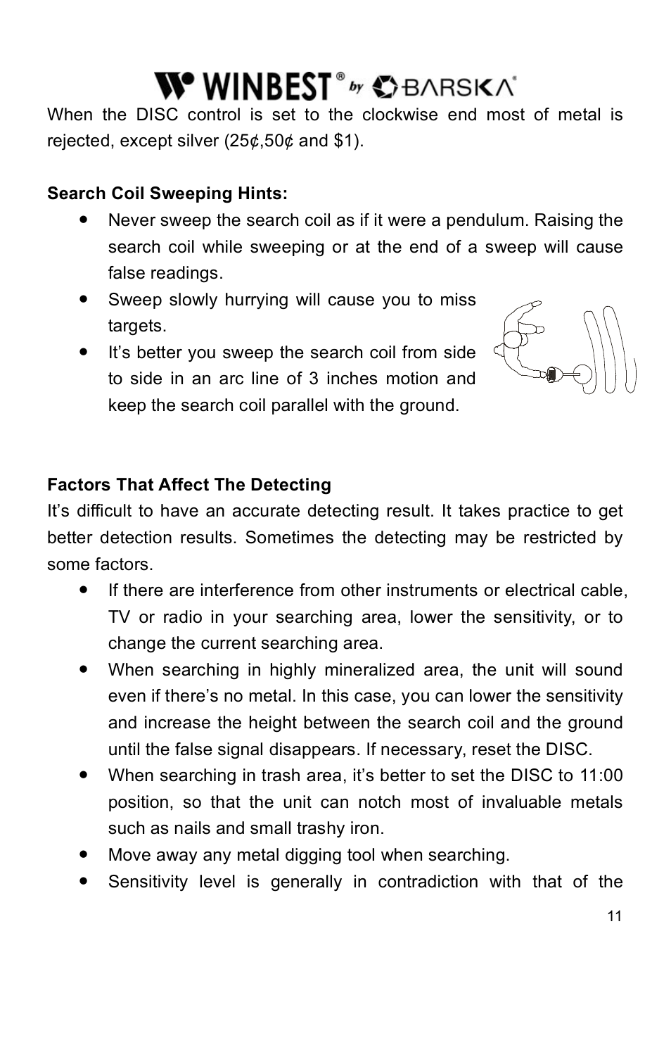 BARSKA BE11638 Pro Edition Metal Detector User Manual | Page 11 / 14