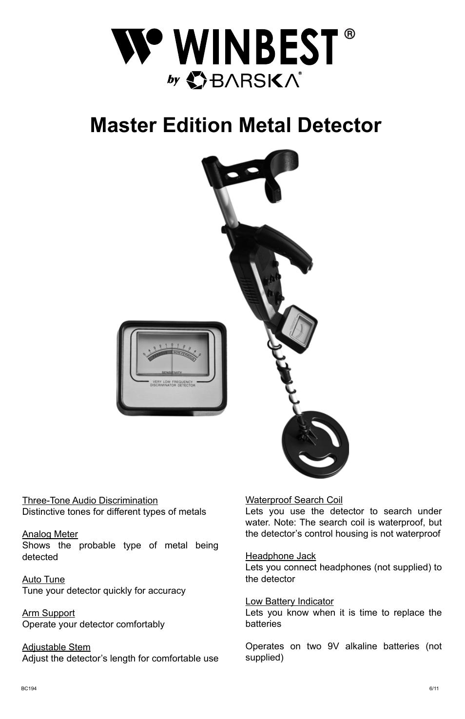 BARSKA BE11640 Master Edition Metal Detector User Manual | 12 pages