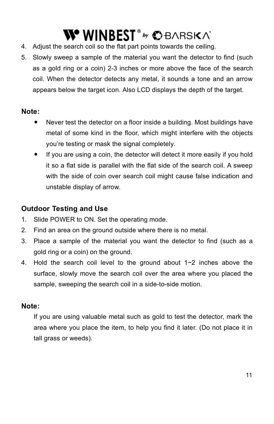 BARSKA BE11642 Elite Edition Metal Detector User Manual | Page 11 / 16