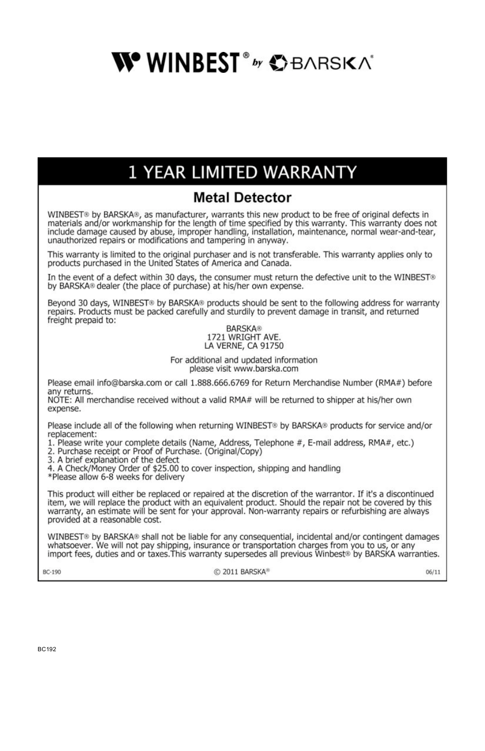 BARSKA BE11642 Elite Edition Metal Detector User Manual | Page 16 / 16