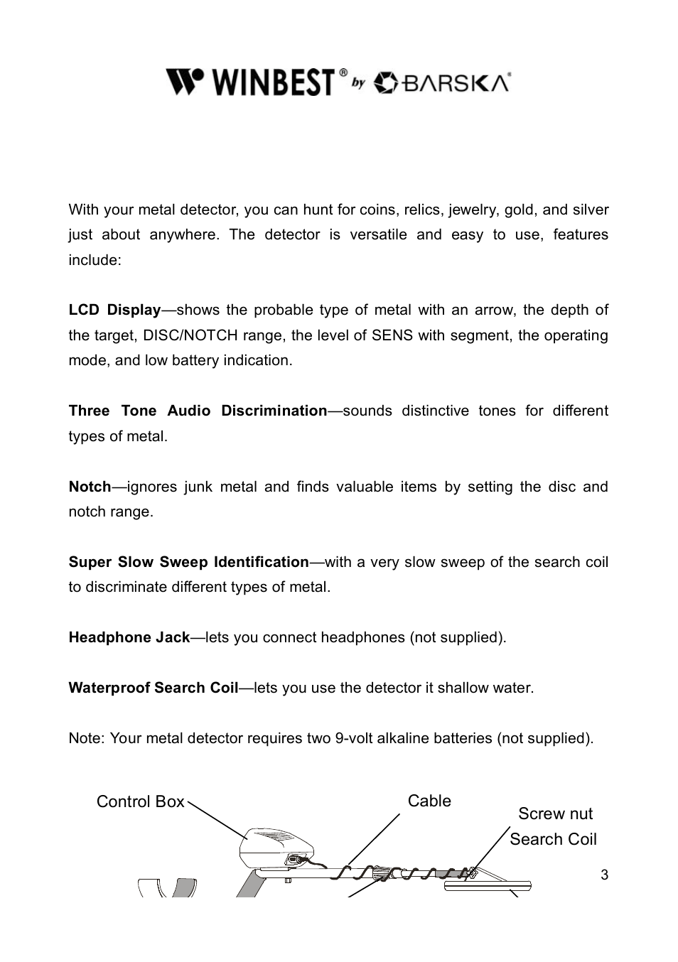 BARSKA BE11642 Elite Edition Metal Detector User Manual | Page 3 / 16