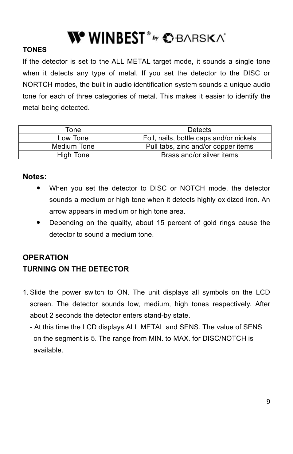BARSKA BE11642 Elite Edition Metal Detector User Manual | Page 9 / 16