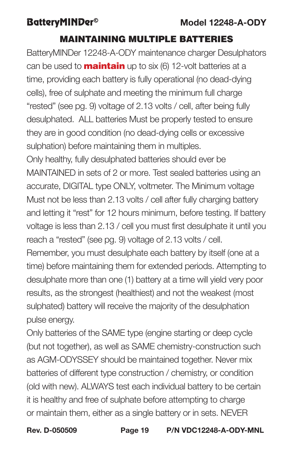 BatteryMINDer 12248-A-ODY User Manual | Page 19 / 32