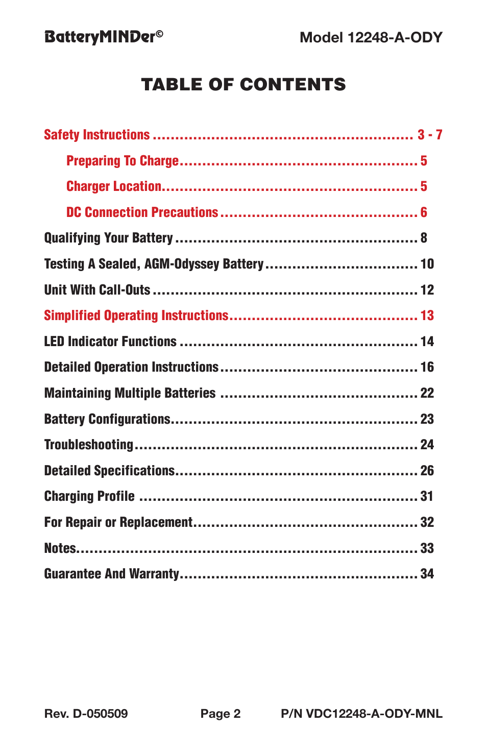 BatteryMINDer 12248-A-ODY User Manual | Page 2 / 32