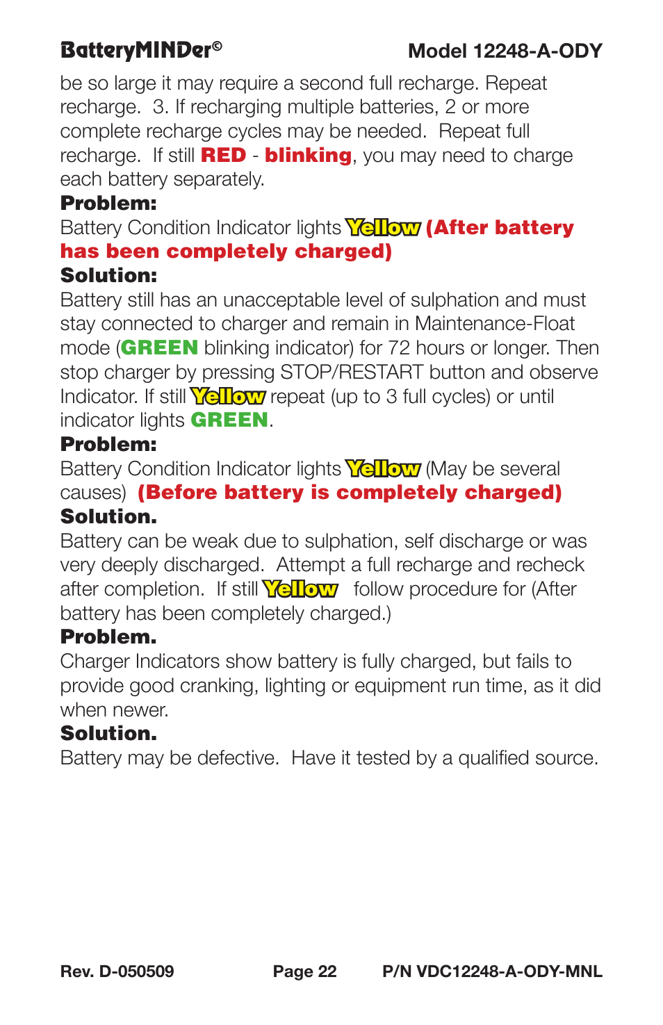BatteryMINDer 12248-A-ODY User Manual | Page 22 / 32