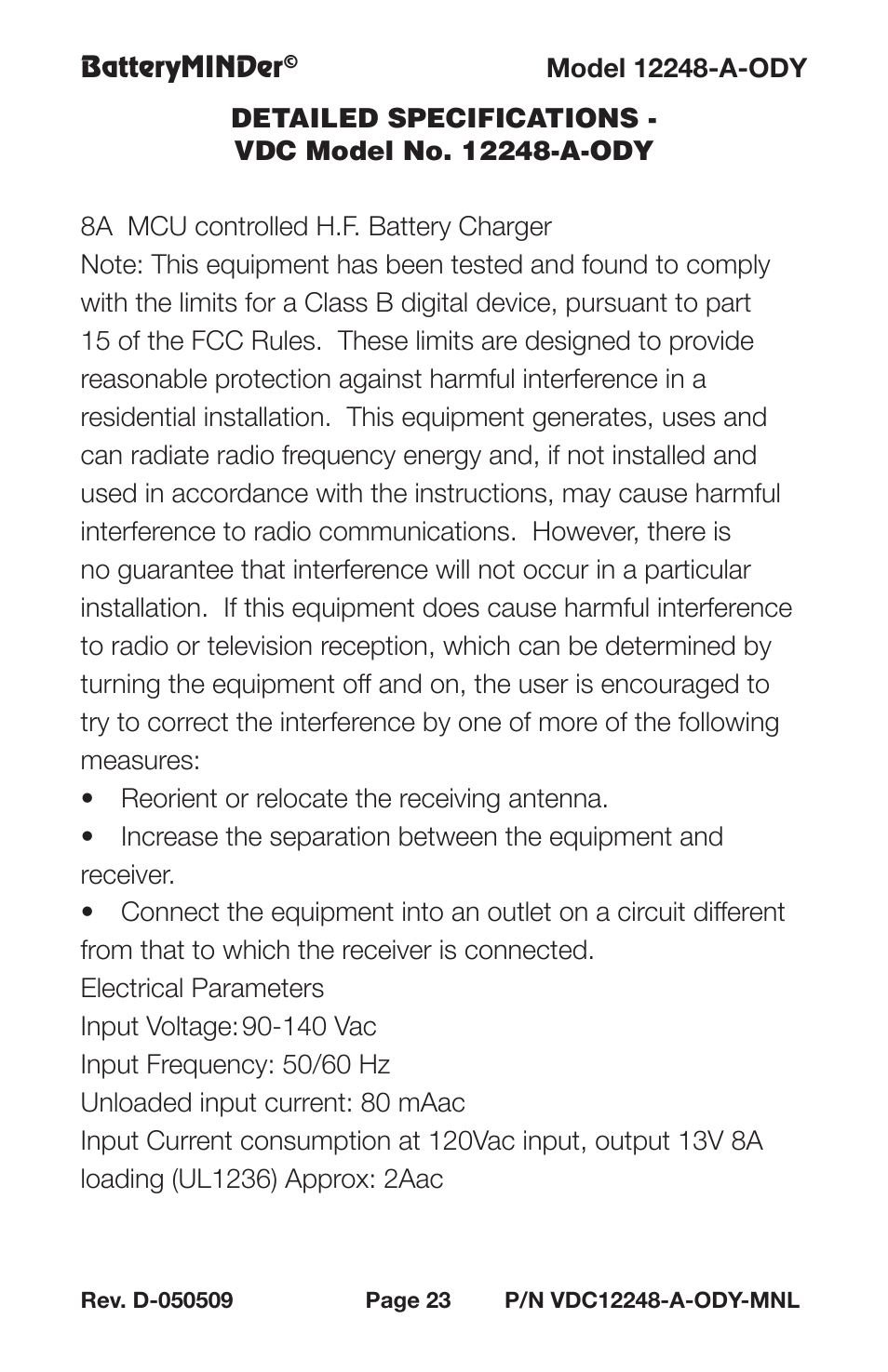 Batteryminder | BatteryMINDer 12248-A-ODY User Manual | Page 23 / 32