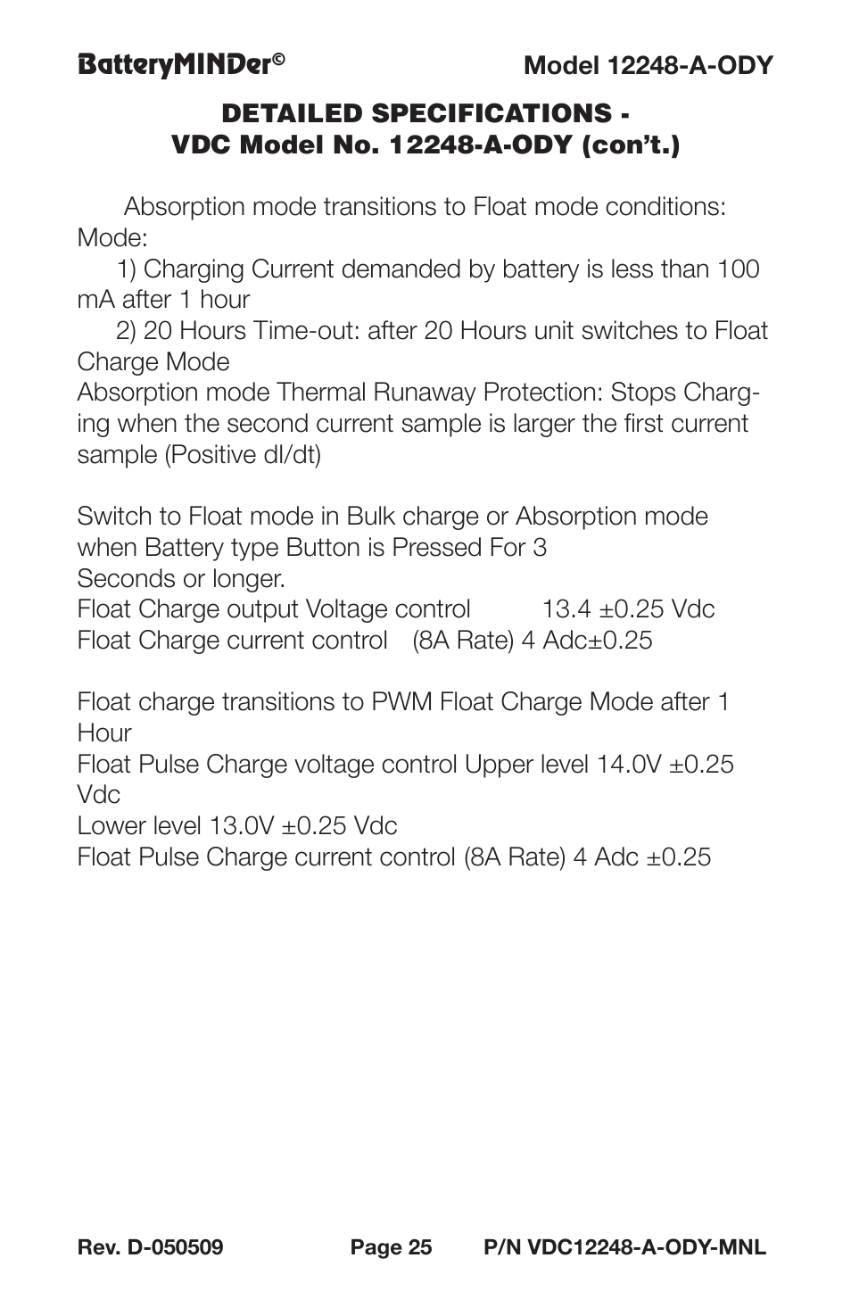 BatteryMINDer 12248-A-ODY User Manual | Page 25 / 32