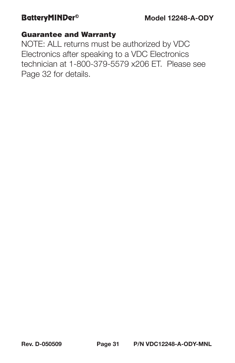 Batteryminder, Guarantee and warranty | BatteryMINDer 12248-A-ODY User Manual | Page 31 / 32