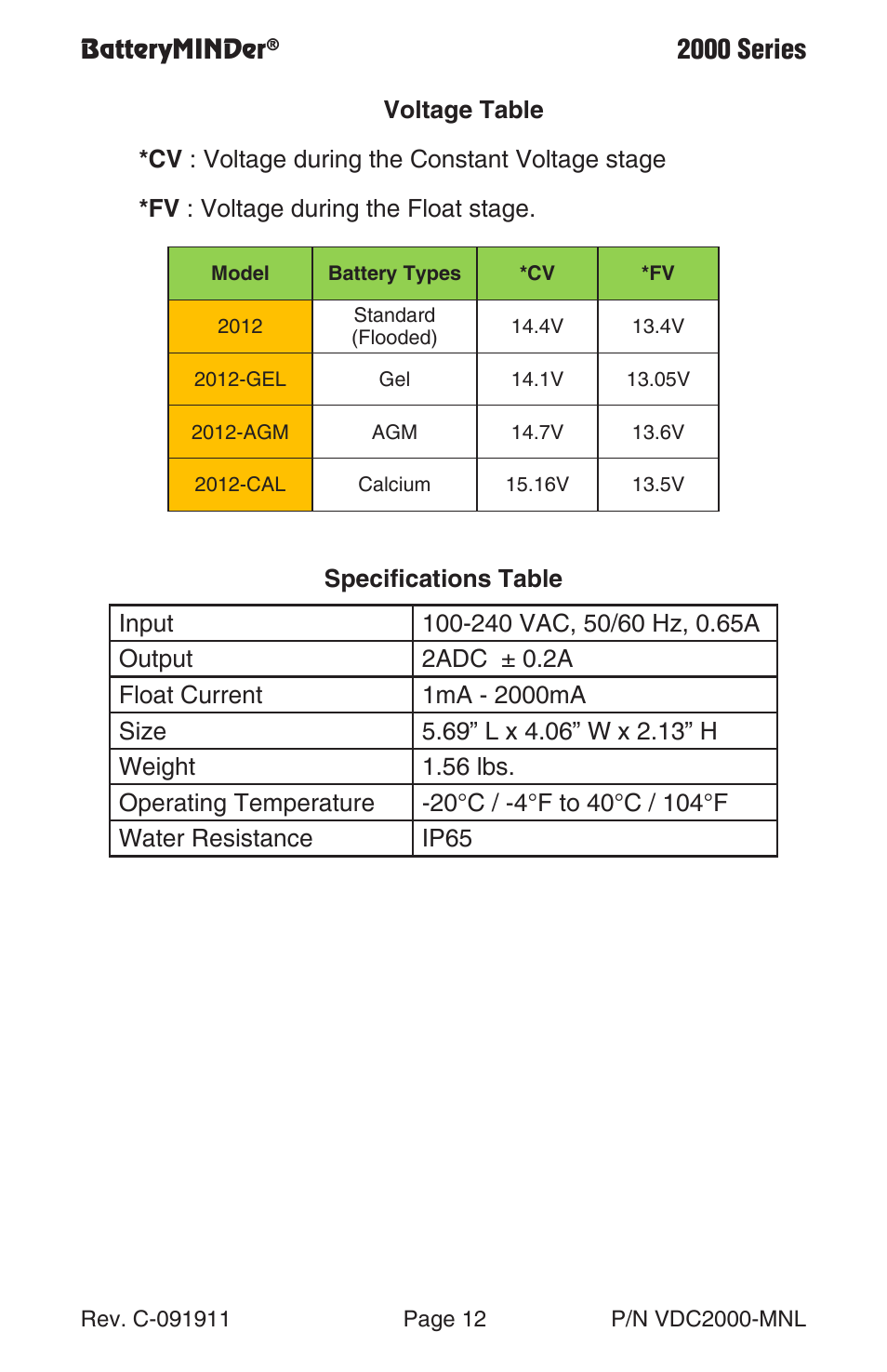 2000 series | BatteryMINDer 2000 Series User Manual | Page 12 / 16