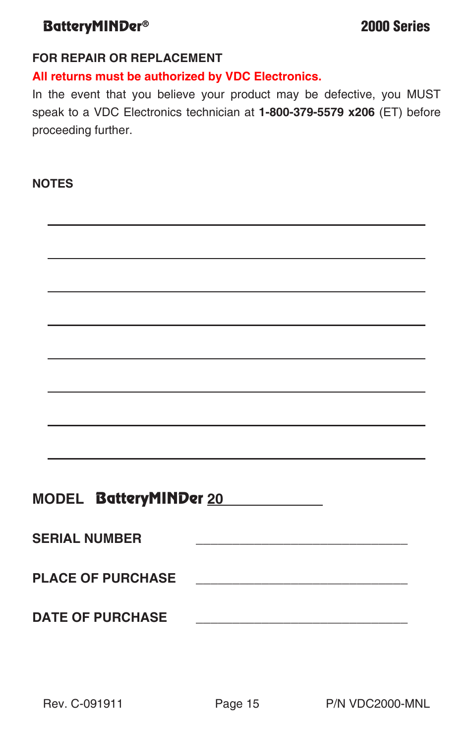 2000 series, Model batteryminder 20 | BatteryMINDer 2000 Series User Manual | Page 15 / 16