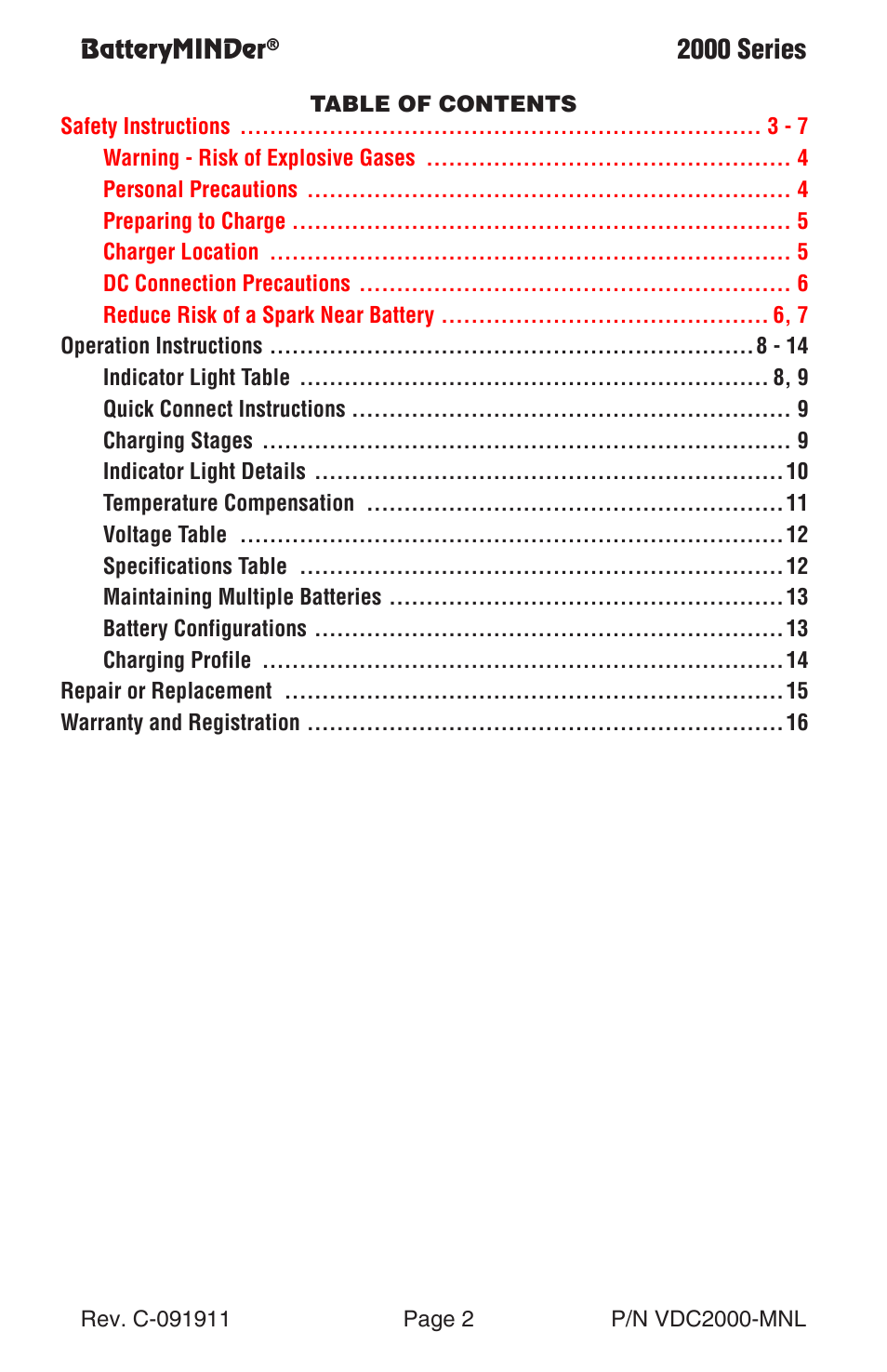 2000 series | BatteryMINDer 2000 Series User Manual | Page 2 / 16