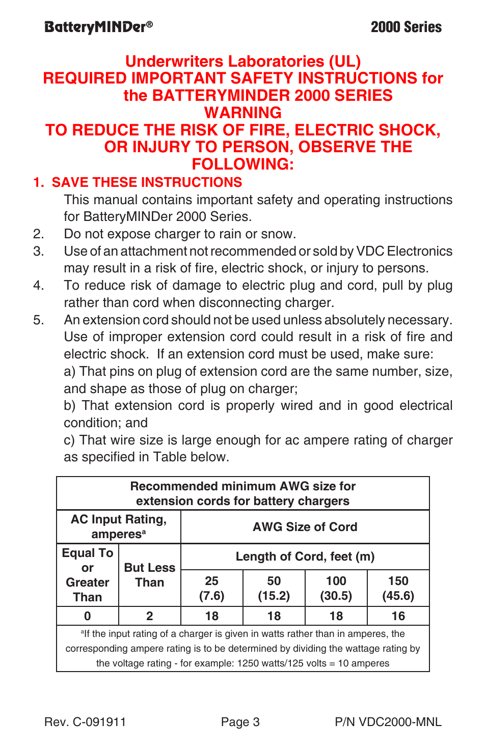 2000 series | BatteryMINDer 2000 Series User Manual | Page 3 / 16