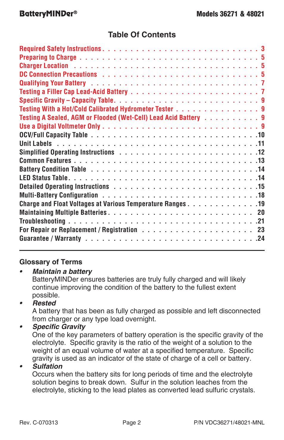 BatteryMINDer 48021 User Manual | Page 2 / 24