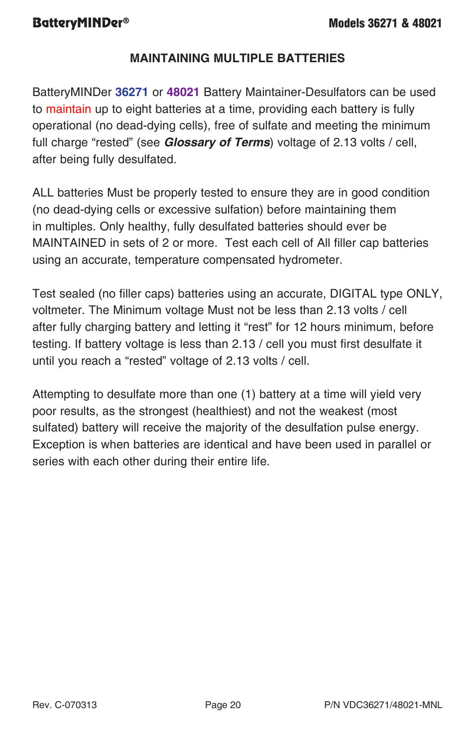 BatteryMINDer 48021 User Manual | Page 20 / 24