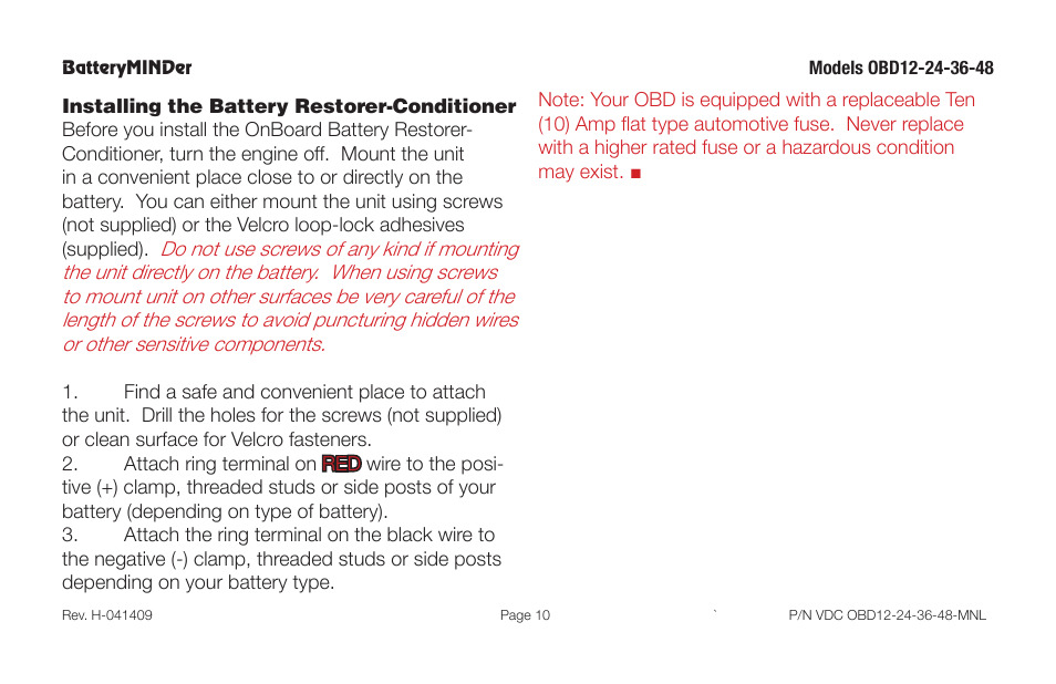 BatteryMINDer OBD-12, -24, -36 & -48 User Manual | Page 10 / 20