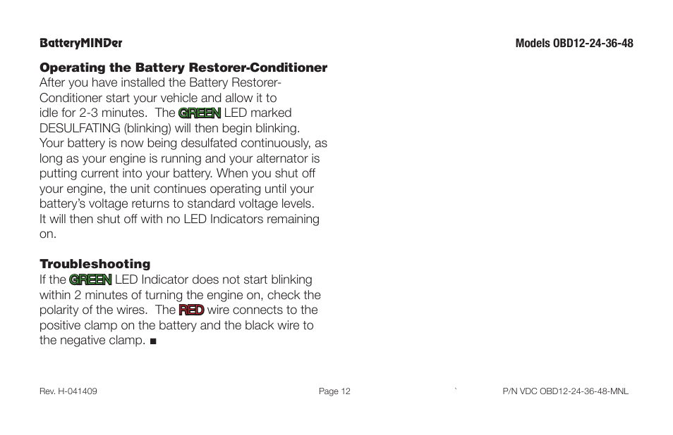 BatteryMINDer OBD-12, -24, -36 & -48 User Manual | Page 12 / 20