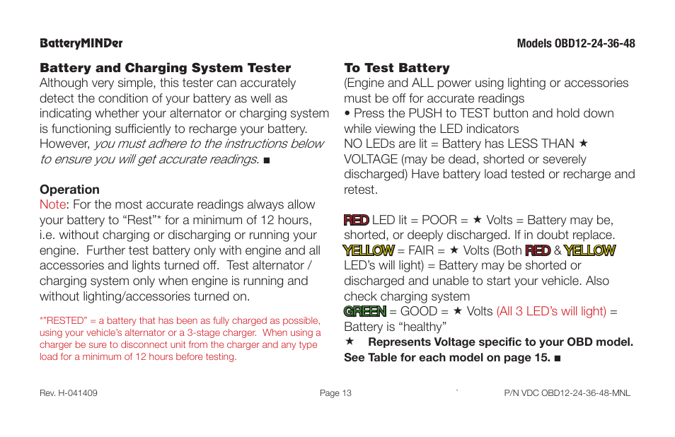 BatteryMINDer OBD-12, -24, -36 & -48 User Manual | Page 13 / 20