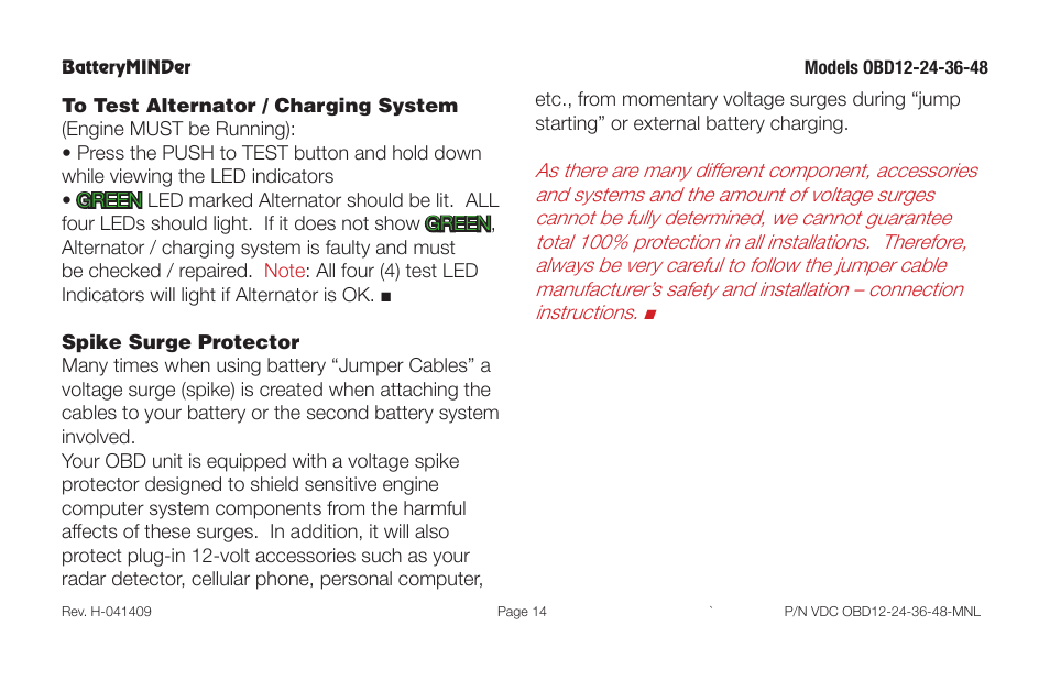 BatteryMINDer OBD-12, -24, -36 & -48 User Manual | Page 14 / 20