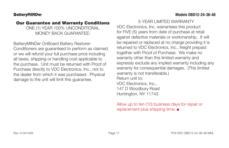 BatteryMINDer OBD-12, -24, -36 & -48 User Manual | Page 17 / 20