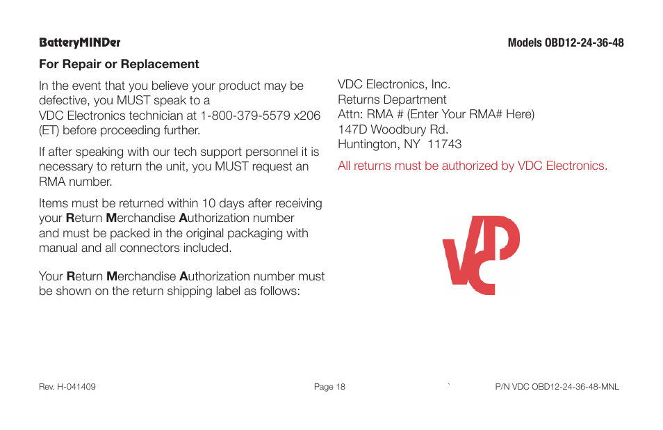 BatteryMINDer OBD-12, -24, -36 & -48 User Manual | Page 18 / 20