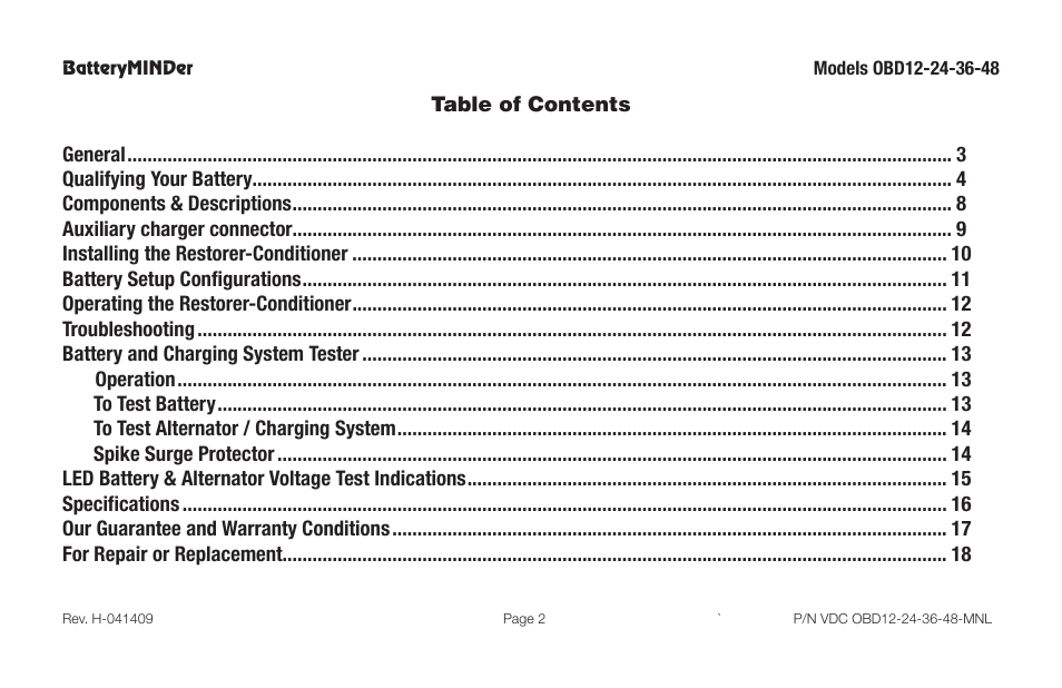 BatteryMINDer OBD-12, -24, -36 & -48 User Manual | Page 2 / 20