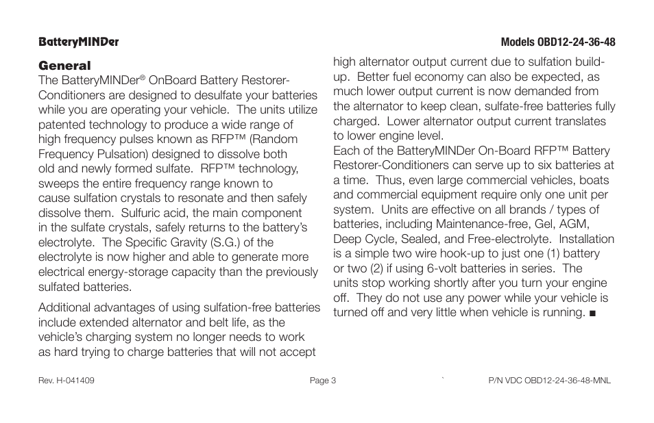 BatteryMINDer OBD-12, -24, -36 & -48 User Manual | Page 3 / 20