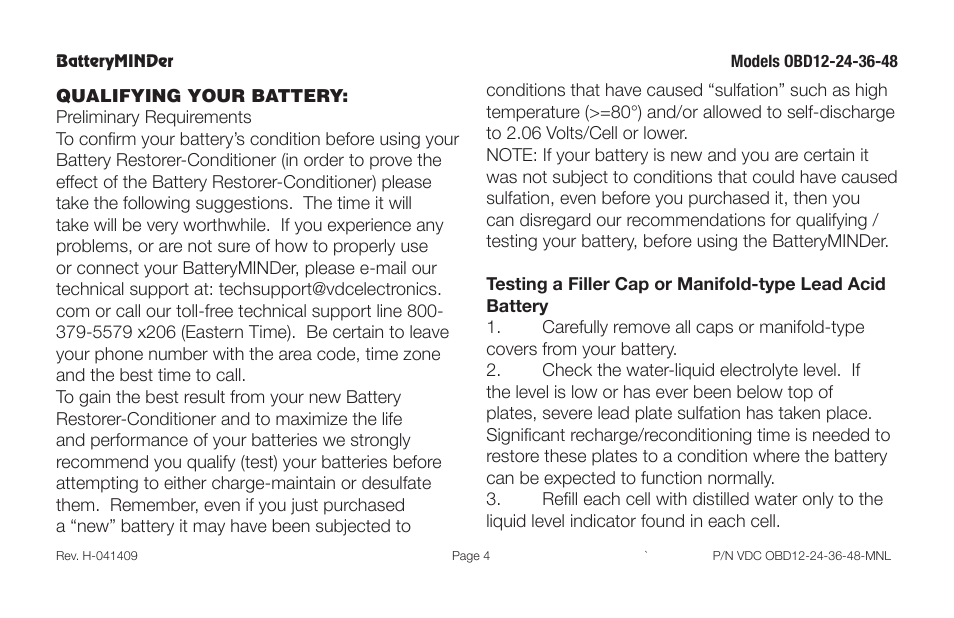 BatteryMINDer OBD-12, -24, -36 & -48 User Manual | Page 4 / 20