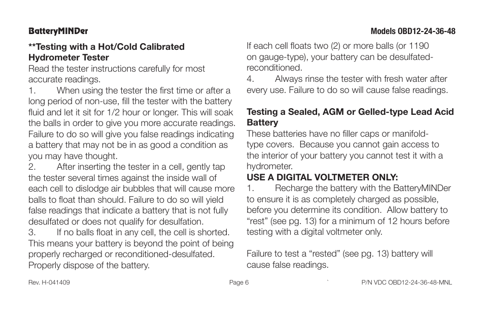 BatteryMINDer OBD-12, -24, -36 & -48 User Manual | Page 6 / 20