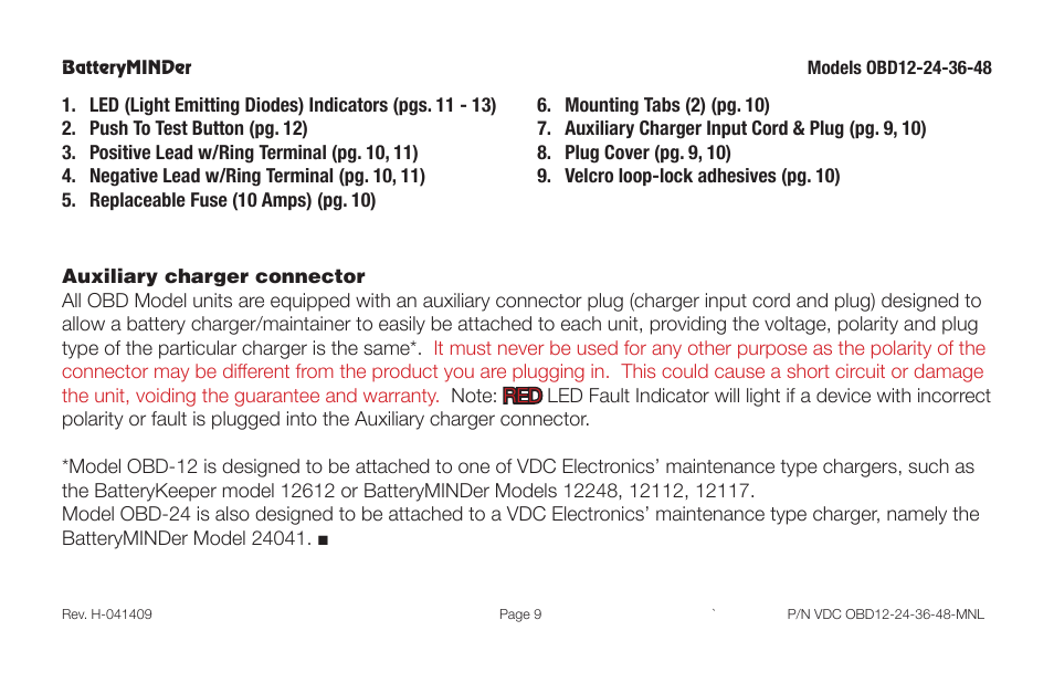 BatteryMINDer OBD-12, -24, -36 & -48 User Manual | Page 9 / 20