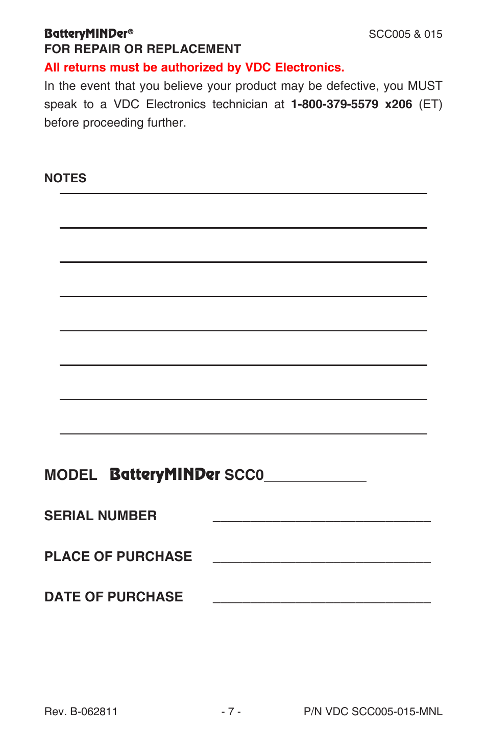 Model batteryminder scc0 | BatteryMINDer SCC015 User Manual | Page 7 / 8