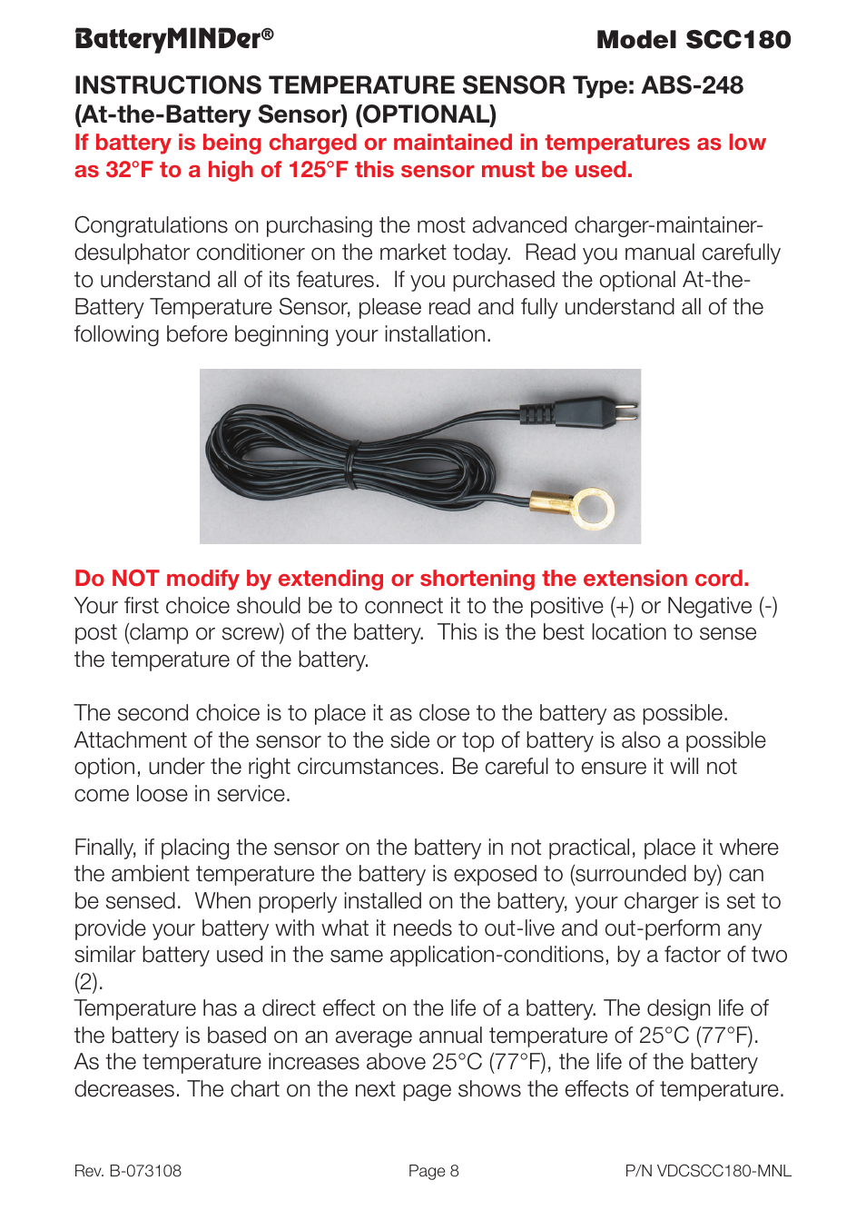 Batteryminder, Model scc180 | BatteryMINDer SCC180 User Manual | Page 8 / 12