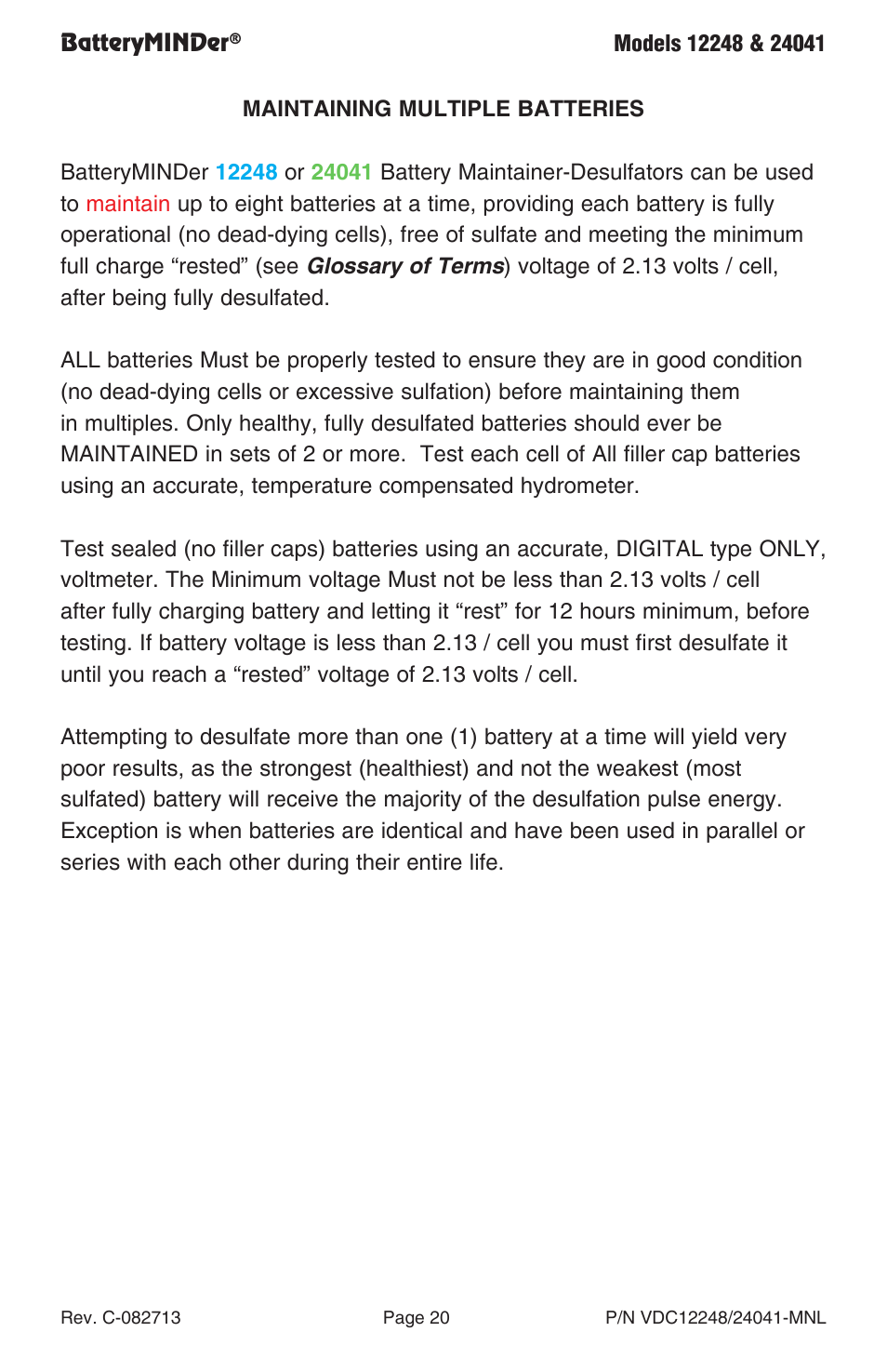 BatteryMINDer 24041 User Manual | Page 20 / 24