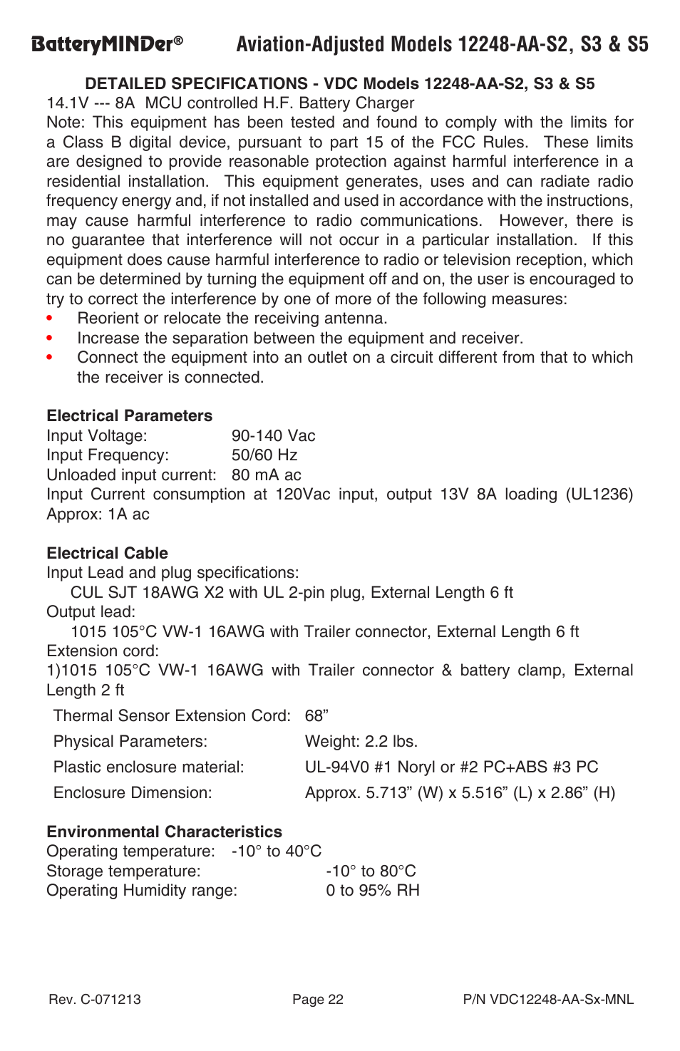 Batteryminder | BatteryMINDer 12248-AA-Series User Manual | Page 22 / 24