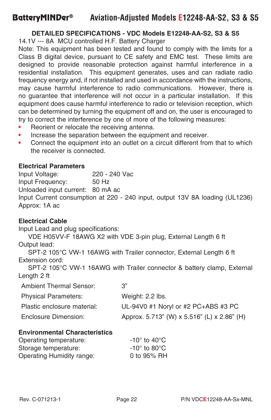 Batteryminder | BatteryMINDer E12248-AA-Series User Manual | Page 22 / 24