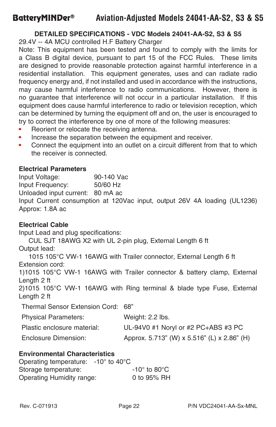 Batteryminder | BatteryMINDer 24041-AA-Series User Manual | Page 22 / 24