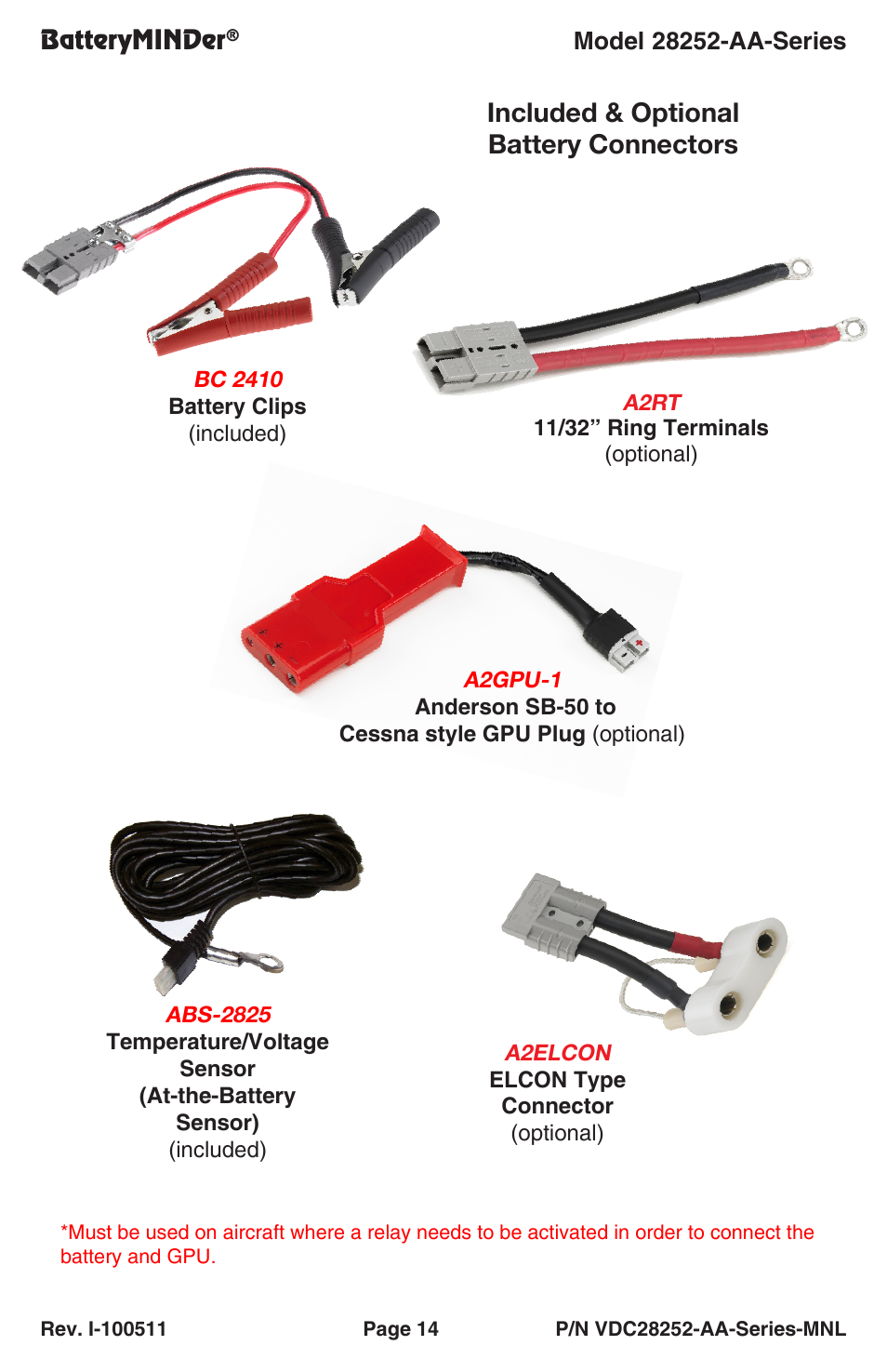 Included & optional battery connectors | BatteryMINDer 28252-AA-Series User Manual | Page 14 / 36