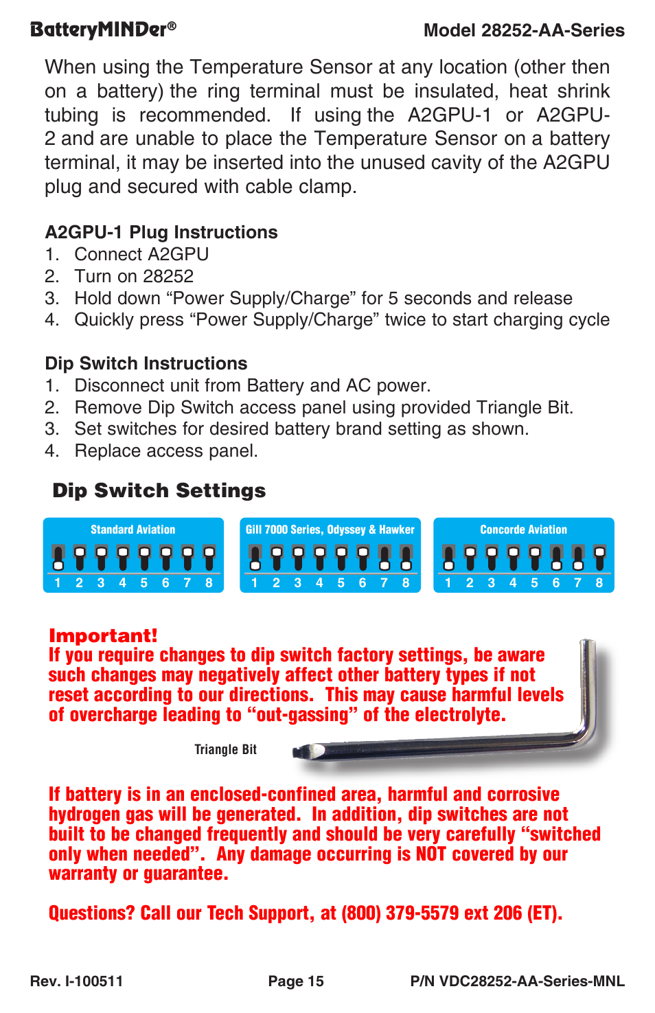 Dip switch settings | BatteryMINDer 28252-AA-Series User Manual | Page 15 / 36