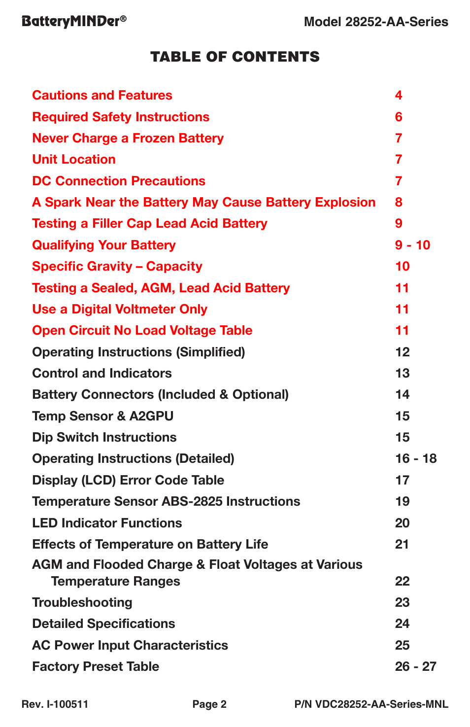 BatteryMINDer 28252-AA-Series User Manual | Page 2 / 36
