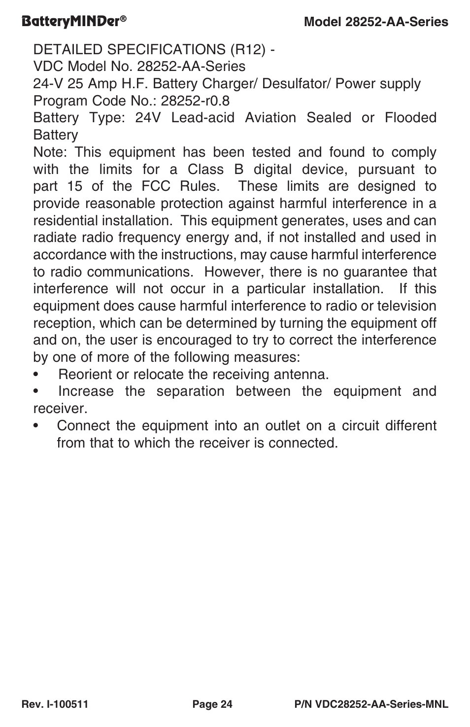 BatteryMINDer 28252-AA-Series User Manual | Page 24 / 36