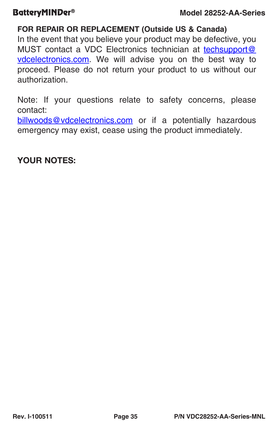 BatteryMINDer 28252-AA-Series User Manual | Page 35 / 36