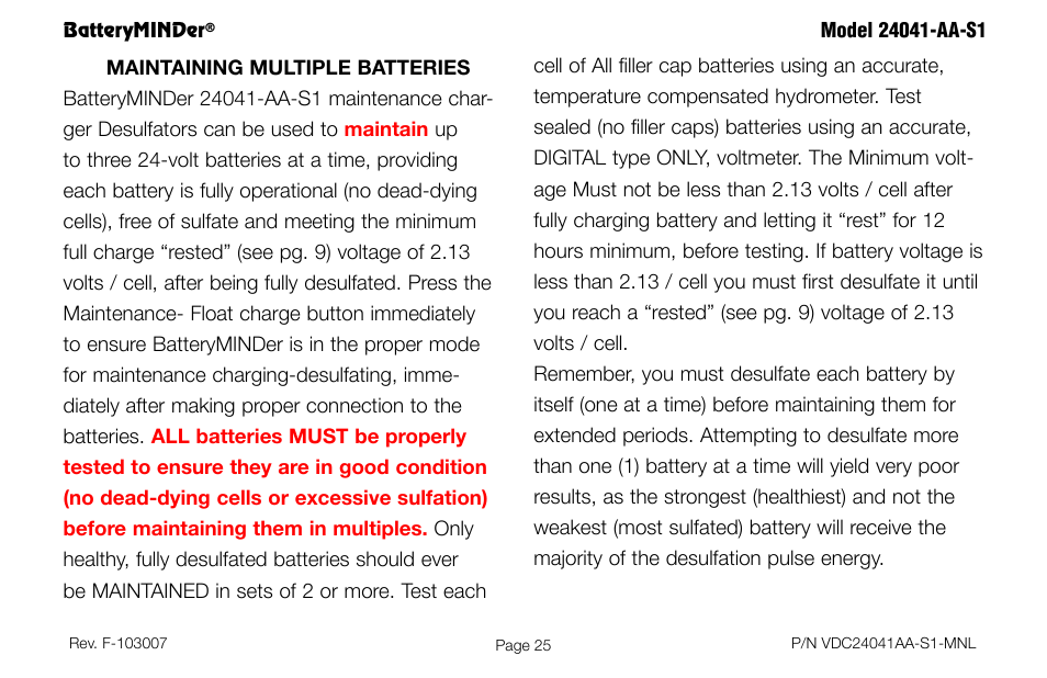 BatteryMINDer 24041-AA-S1 User Manual | Page 25 / 36
