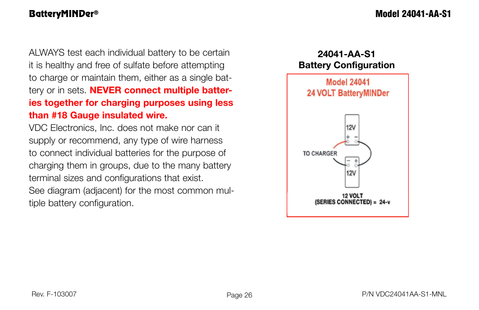 Batteryminder | BatteryMINDer 24041-AA-S1 User Manual | Page 26 / 36